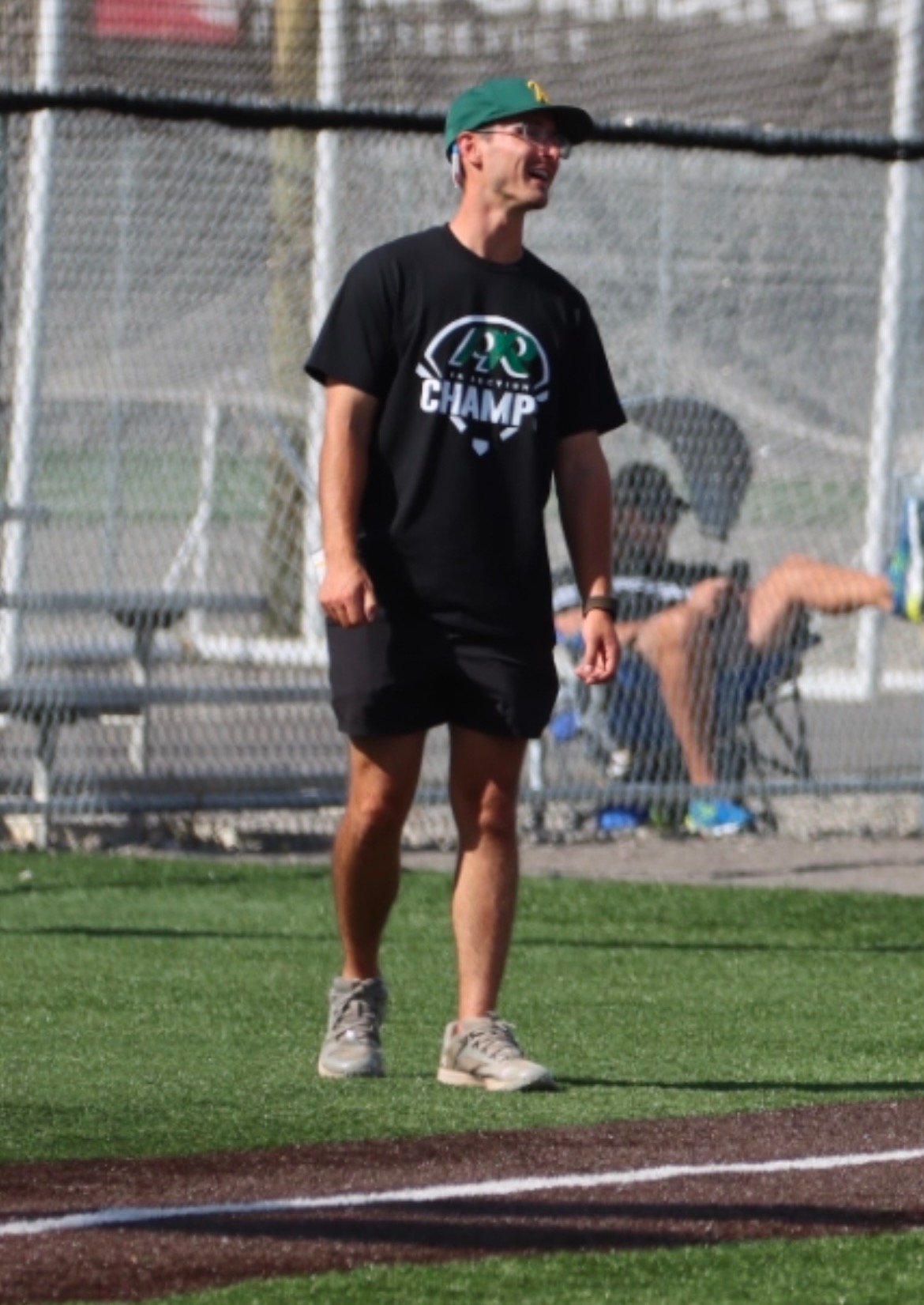 Michael Spadafore coaching on a baseball field