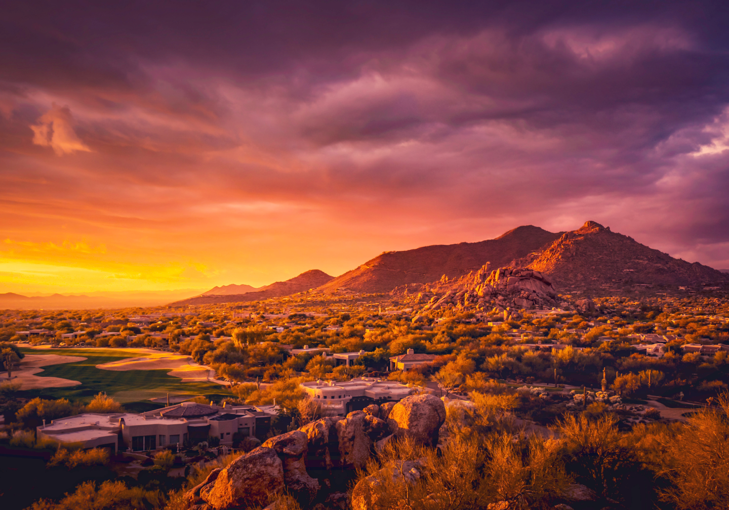Orange and purple sunset on mountains