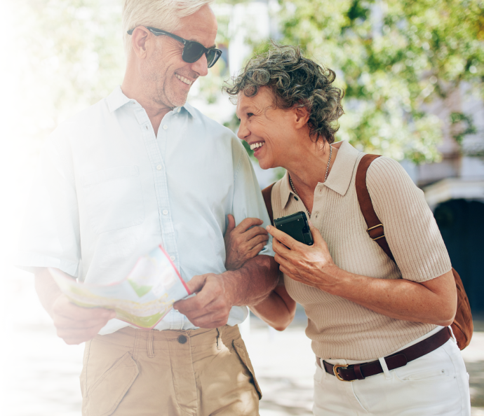 elderly couple laughing