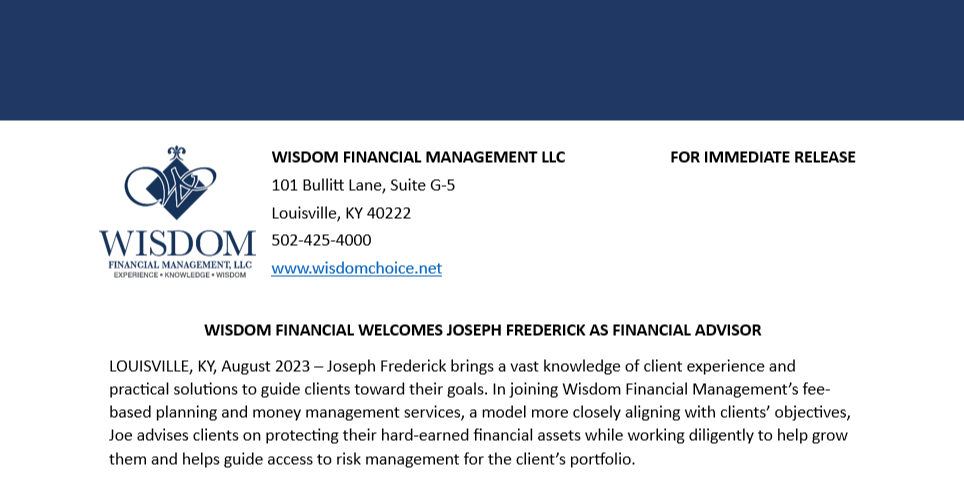 Wisdom Welcomes Joe Frederick