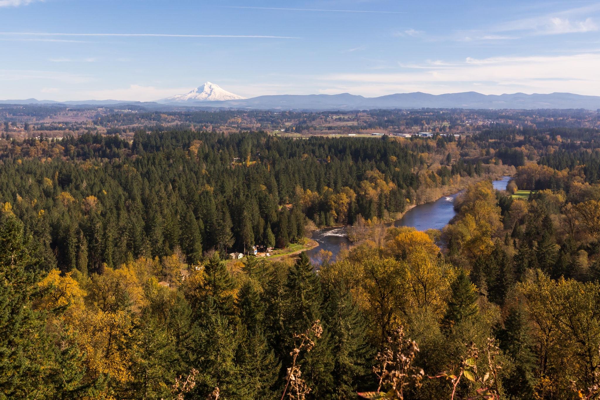 Clackamas River and Mount Hood in Oregon