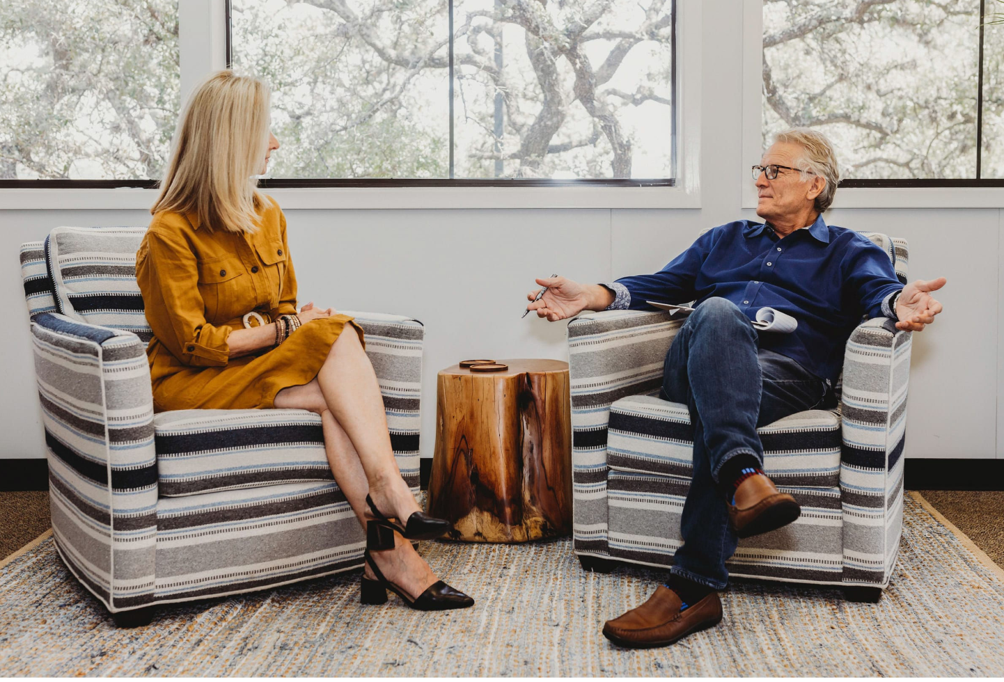 man and woman having a discussion