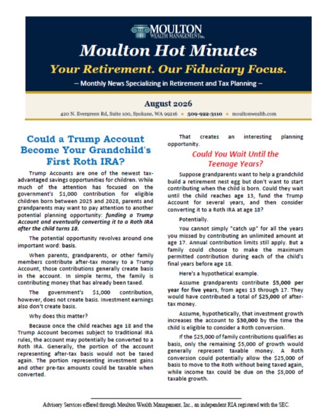 August 2026 - Could A Trump Account Become Your Grandchild's First Roth IRA? - Monthly News