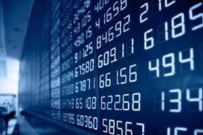 Stock tickers on a wall