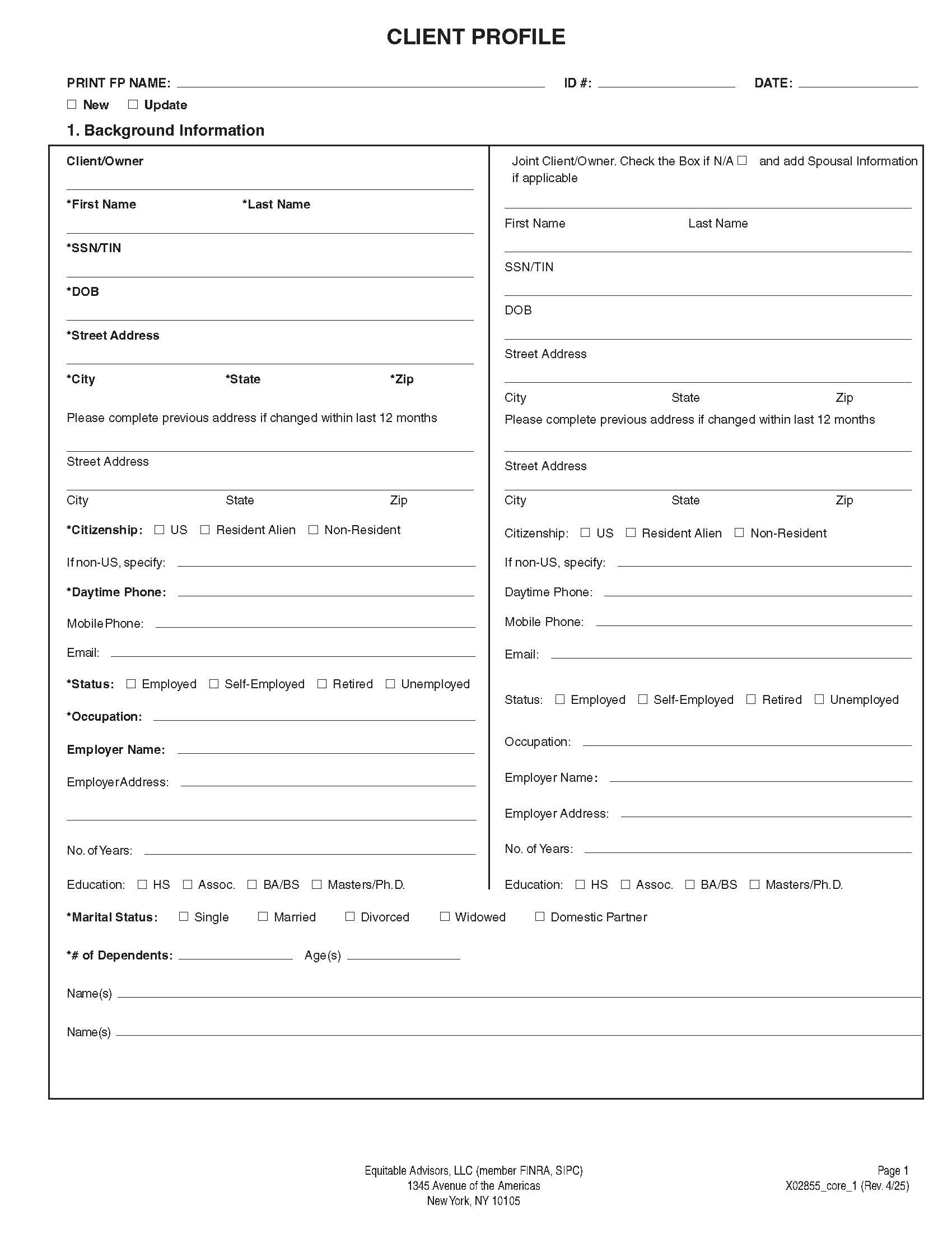 Client Profile Planning Worksheet