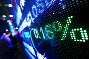 Close-up of stock market ticker