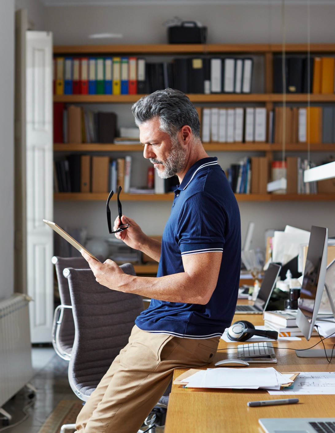 Man looking at tablet