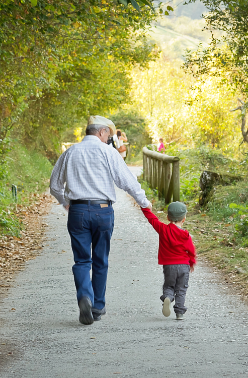Grandfather walking with Grandson
