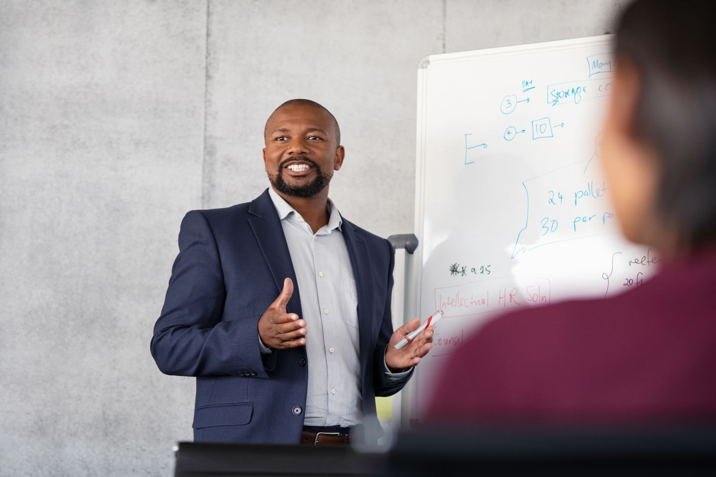 Professional presenting with white board