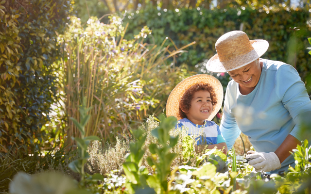 Grandmother and grandchild gardening