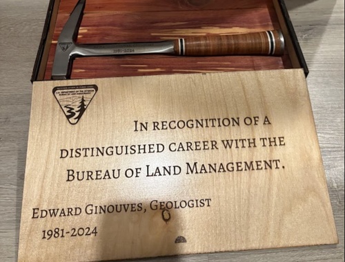 The box was made and engraved on. The Rock Hammer was also engraved on