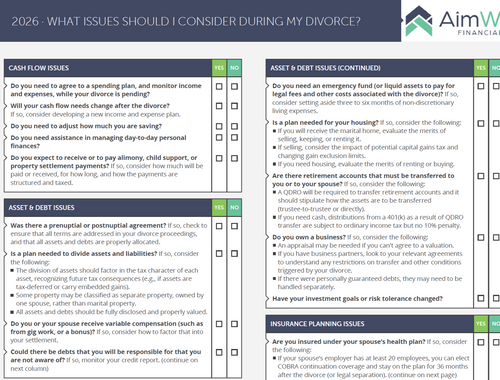 Divorce Considerations Checklist