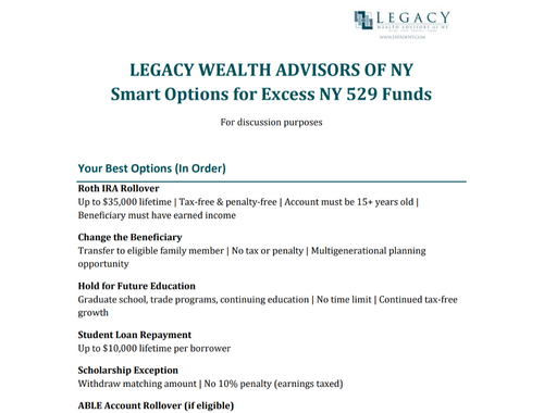 Options for Excess 529 Funds