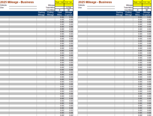 2025 MILEAGE WORKSHEET