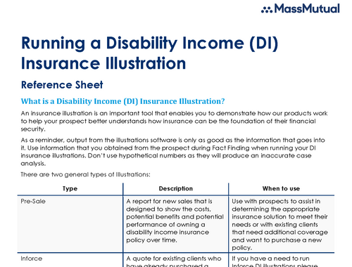 Running a DI Illustration<br/>Reference Sheet