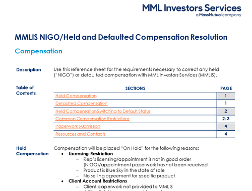 NIGO/Held and Defaulted Compensation Resolution