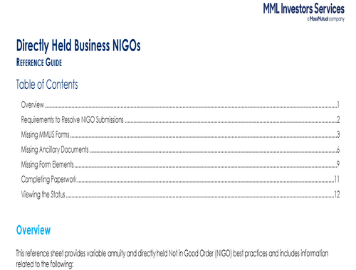 Directly Held Business NIGOs