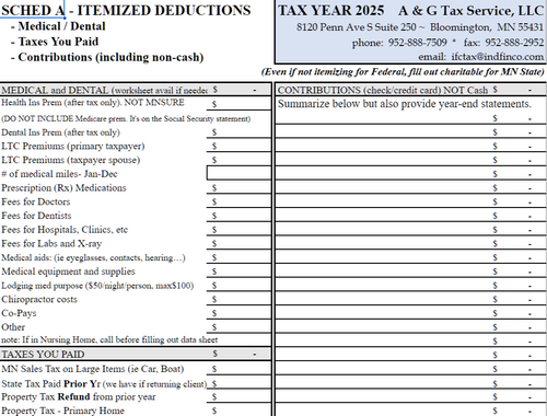 2025 Schedule A Itemized Organizer