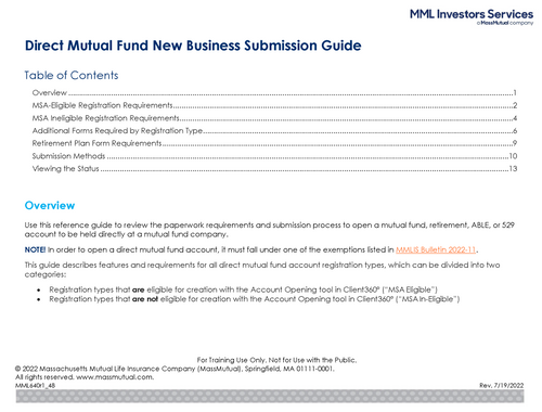 Direct Mutual Fund New Business Submission Guide