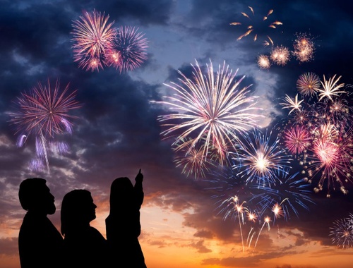 Family watching fireworks