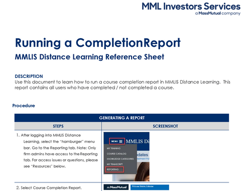 Running a Completion Report