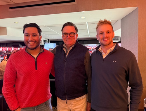 Mihir and Kyle at a Philadelphia Flyers Game