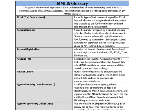 MMLIS Glossary