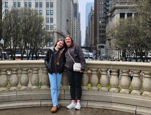 Shelley Bowen with her daughter in the city