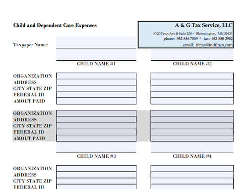 2025 CHILD CARE WORKSHEET