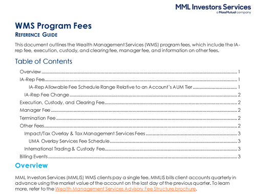 Wealth Management Program Fees Reference Guide
