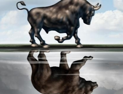illustration of a bull walking next to still water