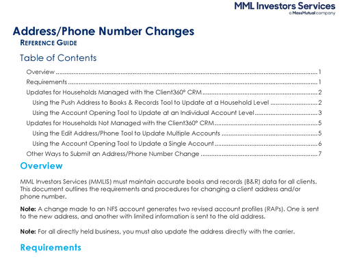 Address/Phone Number Changes