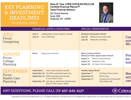 Summer 2025 Planning and Investment deadlines