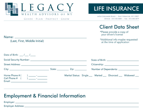 Client Data Sheet - Life Insurance