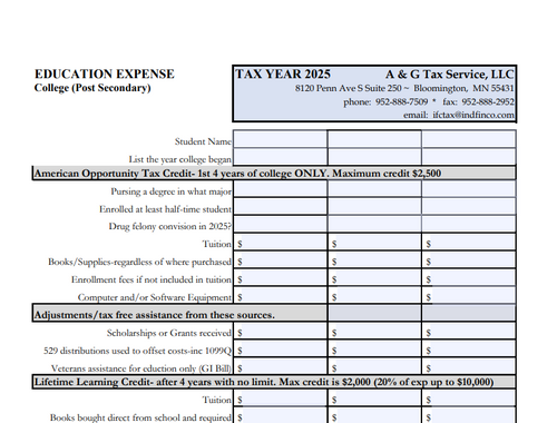 2025 COLLEGE EDUCATION WORKSHEET