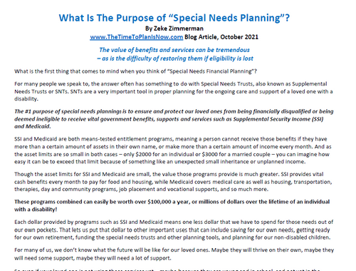 What Is The Purpose <br/>of Special Needs Planning?