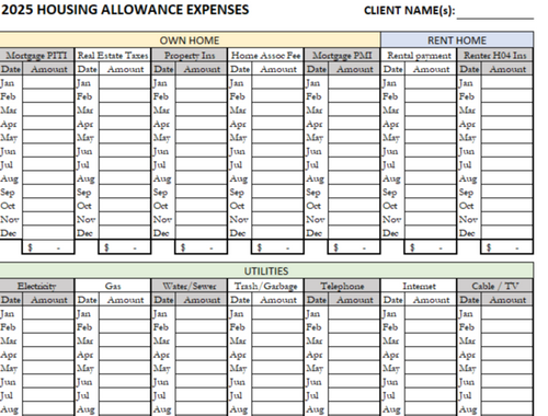 2025 MINISTER HOUSING EXPENSE WORKSHEET