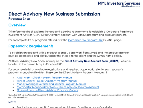 Direct Advisory New Business Submission