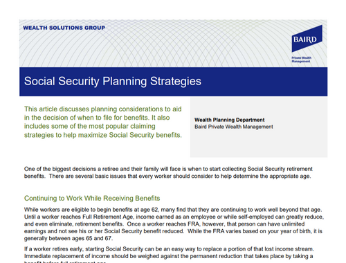 Social Security Planning Strategies