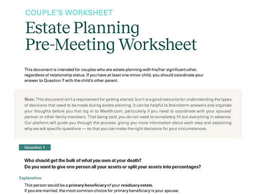 Estate Planning Worksheet for Couples