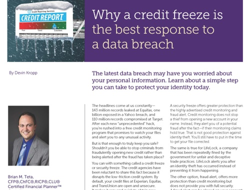 Cybersecurity- why a credit freeze is the best response to a data breach