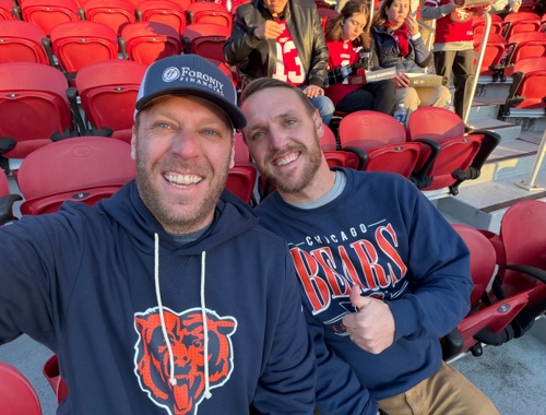 Chris and brother at bears game rocking FF merch