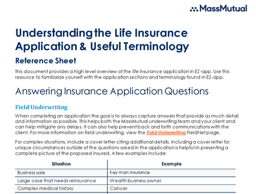 Life Insurance Application Reference Sheet