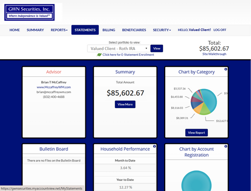 Simple View of Accounts through GWN Securities Website