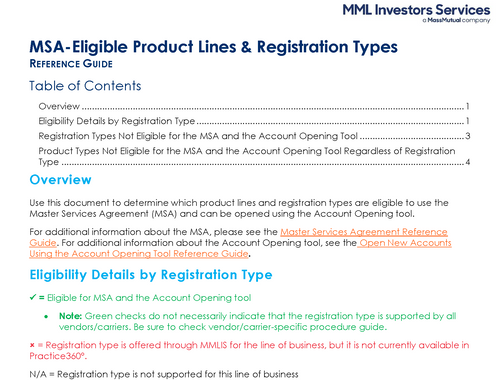 MSA-Eligible Product Lines & Registration Types