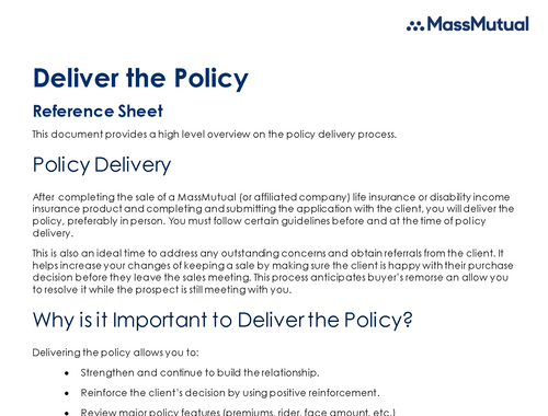 Deliver the Policy