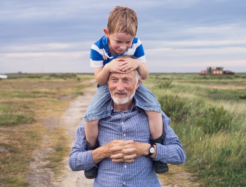 Grandfather with son on his shoulders