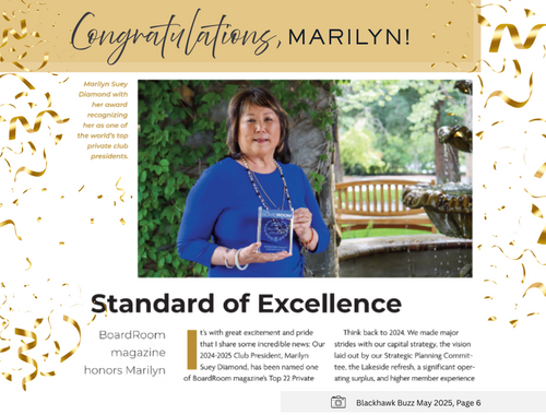 Marilyn recognized as one of the world's top private club presidents