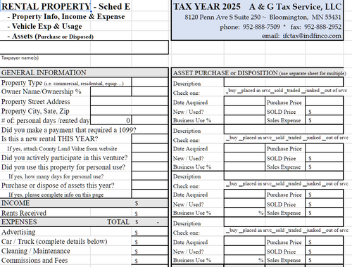 2025 Schedule E Rental Organizer