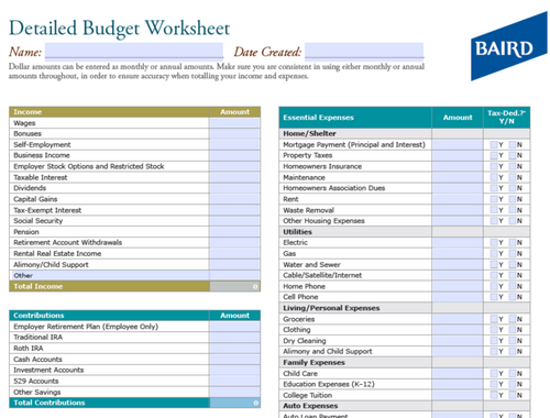 Household Budget Worksheet